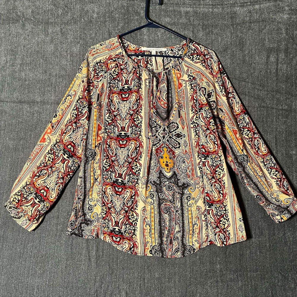 Collective Concepts Women's L Multicolor Paisley Round Neck Long Sleeve Blouse